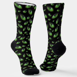Creepy Green Cats Eyes, Crew Socken