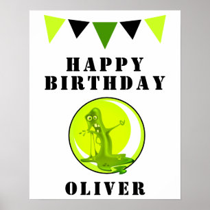 Creepy Green Slime Monster Flags Geburtstagsparty Poster