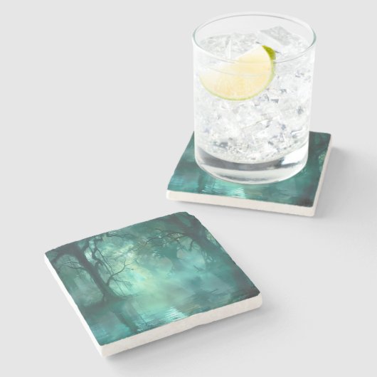 Creepy Green Swamp Steinuntersetzer (Seitenansicht)