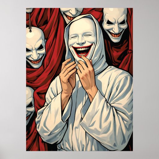 Creepy Grinning Masked Cult Figures Horror Pop Art Poster (Vorne)