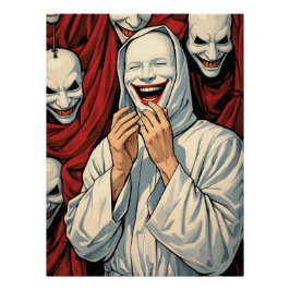 Creepy Grinning Masked Cult Figures Horror Pop Art Poster