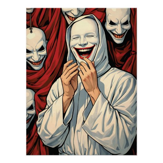 Creepy Grinning Masked Cult Figures Horror Pop Art Poster (Vorderseite)