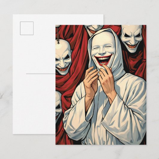 Creepy Grinning Masked Cult Figures Horror Pop Art Postkarte (Vorne/Hinten)