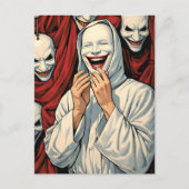 Creepy Grinning Masked Cult Figures Horror Pop Art Postkarte (Vorderseite)