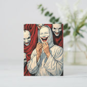 Creepy Grinning Masked Cult Figures Horror Pop Art Postkarte (Stehend Vorderseite)