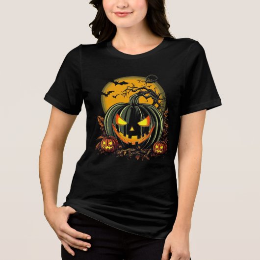 Creepy Grinning Pumpkins Halloween Design Tri-Blend Shirt (Vorderseite)