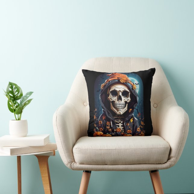 Creepy Grinning Skeleton Halloween Kissen (Stuhl )