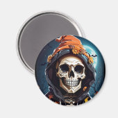 Creepy Grinning Skeleton Halloween Magnet (Vorderseite/Rückseite)