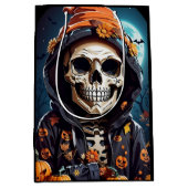 Creepy Grinning Skeleton Halloween Mittlere Geschenktüte (Vorderseite)