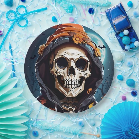 Creepy Grinning Skeleton Halloween Pappteller (Party)