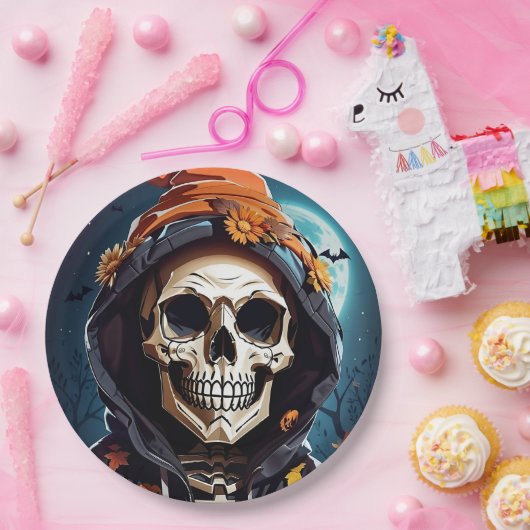 Creepy Grinning Skeleton Halloween Pappteller (Party)