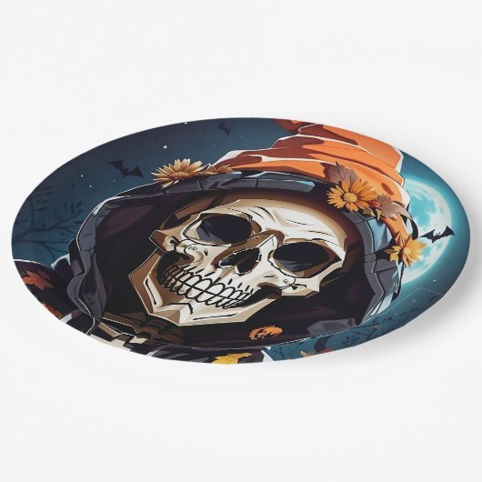 Creepy Grinning Skeleton Halloween Pappteller (Schrägansicht)