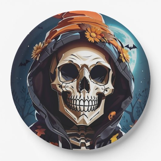 Creepy Grinning Skeleton Halloween Pappteller (Vorderseite)