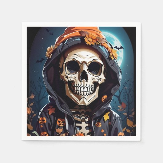 Creepy Grinning Skeleton Halloween Serviette (Vorderseite)