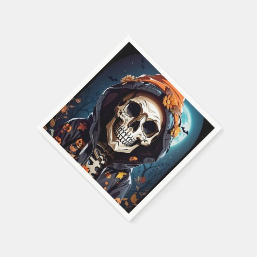 Creepy Grinning Skeleton Halloween Serviette (Ecke)