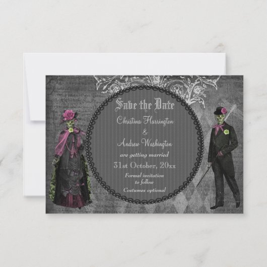 Creepy Halloween Bride & Groom Save the Date (Rückseite)