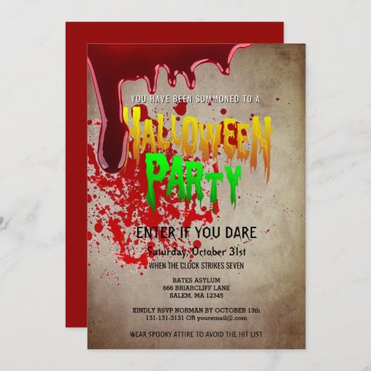 Creepy Halloween-Party-blutiges Vintages Papier Einladung (Vorne/Hinten)