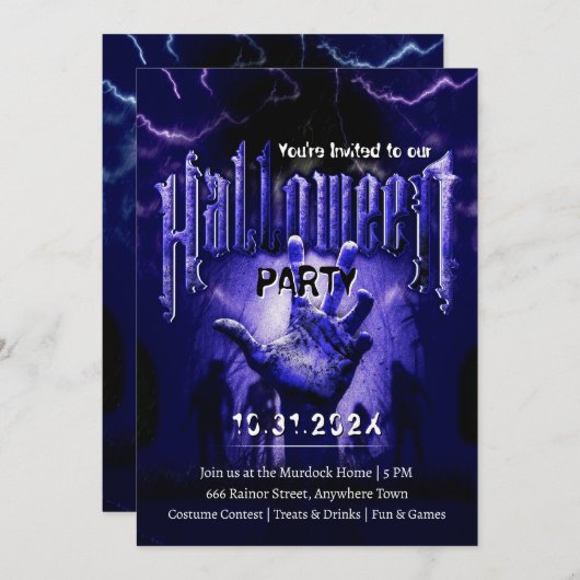 Creepy Halloween Party Zombies Blue Scary Night Einladung (Vorne/Hinten)