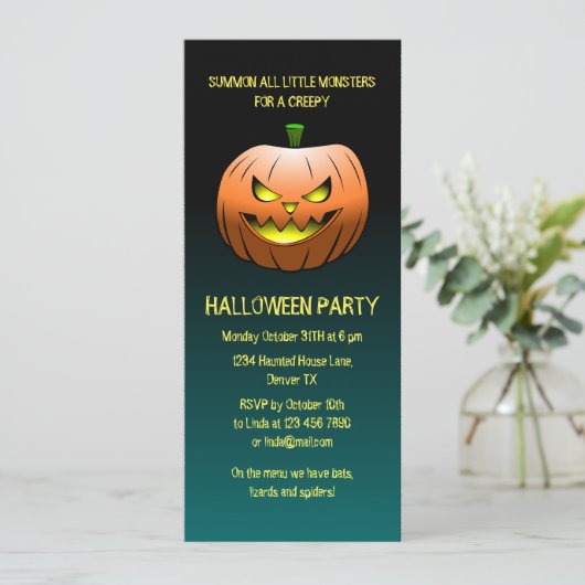 Creepy Halloween Pumpkin Einladung (Stehend Vorderseite)