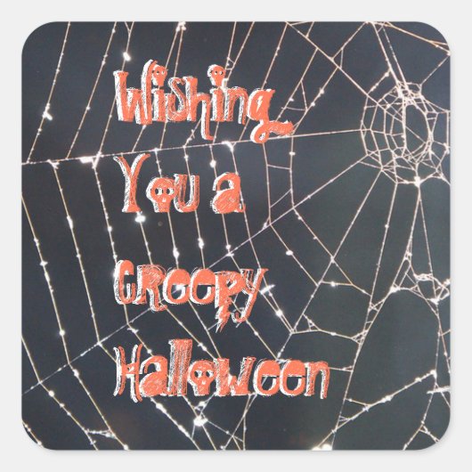 Creepy Halloween Spider Web Quadratischer Aufkleber (Vorderseite)
