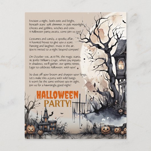 Creepy Halloween Spooky Party Gedicht Einladung Flyer (Vorne)