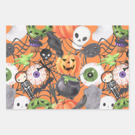 Creepy Halloween Thema Bats Pumpkins Geister Geschenkpapier Set
