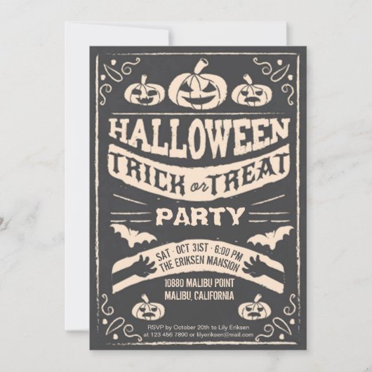 Creepy Halloween Trick oder Treat Party Einladung (Vorderseite)
