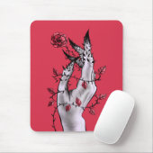 Creepy Hand Rose Thorns Macabre Red Mousepad (Mit Mouse)