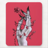 Creepy Hand Rose Thorns Macabre Red Mousepad (Vorne)