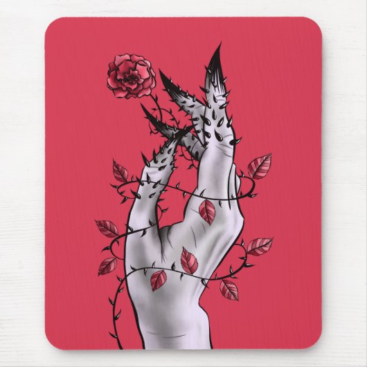 Creepy Hand Rose Thorns Macabre Red Mousepad (Vorne)