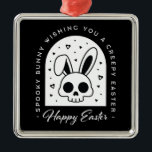 Creepy Happy Easter bunny skull gothic aesthetic Ornament Aus Metall<br><div class="desc">Creepy happy Easter wishes with a spooky bunny skull rabbit head illustration. Gothic themed black and white aesthetic funny dark humor greeting decoration ornament.</div>