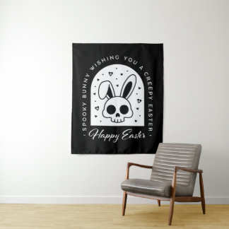 Creepy Happy Easter bunny skull gothic aesthetic Wandteppich