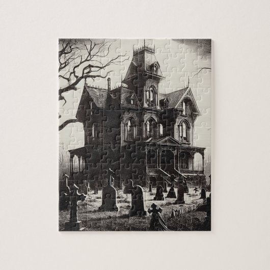 Creepy Haunted House Graveyard Drawing Puzzle (Vertikal)