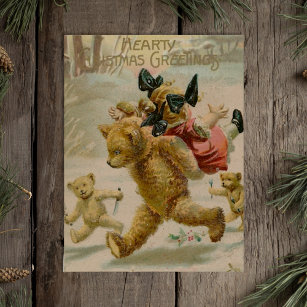 Creepy Hearty Vintag Kidnapping Bären Feiertagspostkarte