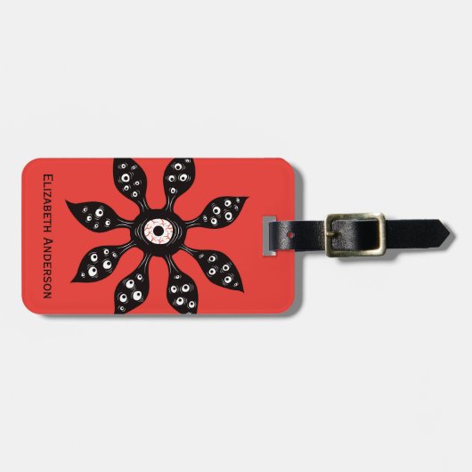 Creepy-Hexe-Augenmonster auf Rot Gepäckanhänger (Vorderseite horizontal)