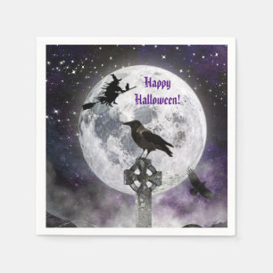 Creepy Hexe & Full Moon Halloween Paper Napkin Serviette