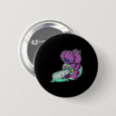 Creepy Hippo Beängstigend Vaporwave Animal Chainsa Button (Vorne & Hinten)
