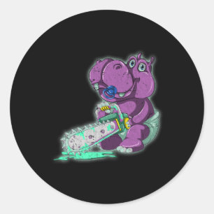 Creepy Hippo Beängstigend Vaporwave Animal Chainsa Runder Aufkleber