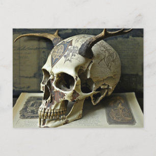 Creepy Human Antlered Skull Postkarte