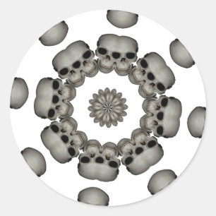 Creepy Human Skull Mandala Runder Aufkleber