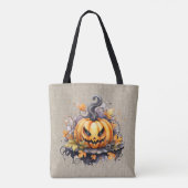 Creepy Jack-O' Lantern Burlap Halloween Tasche (Rückseite)