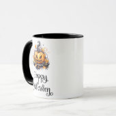 Creepy Jack-O' Lantern Herbstlaubs Frohe Halloween Tasse (Vorderseite Links)