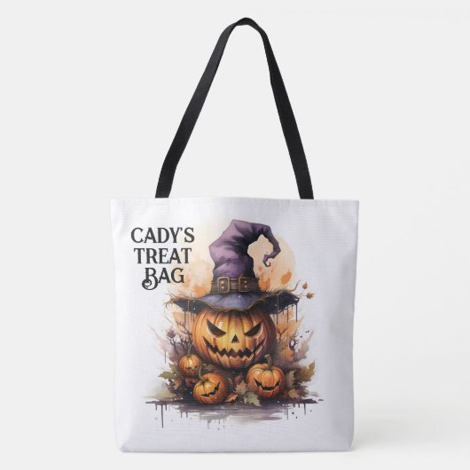 Creepy Jack-o-Lantern mit Hexenhut Tasche (Vorderseite)