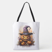 Creepy Jack-o-Lantern mit Hexenhut Tasche (Rückseite)