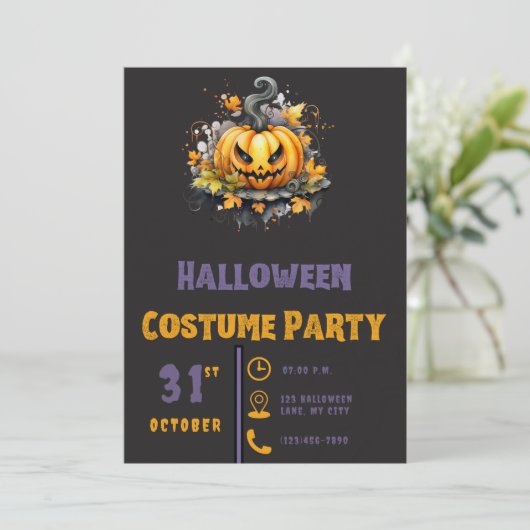 Creepy Jack-O' Lantern Modernes Schwarzes Hallowee Einladung (Stehend Vorderseite)