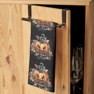 Creepy Jack-O' Lantern Pattern Halloween Geschirrtuch