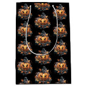 Creepy Jack-O' Lantern Pattern Halloween Mittlere Geschenktüte (Vorderseite)