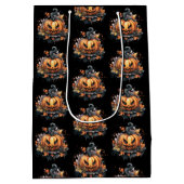 Creepy Jack-O' Lantern Pattern Halloween Mittlere Geschenktüte (Rückseite)