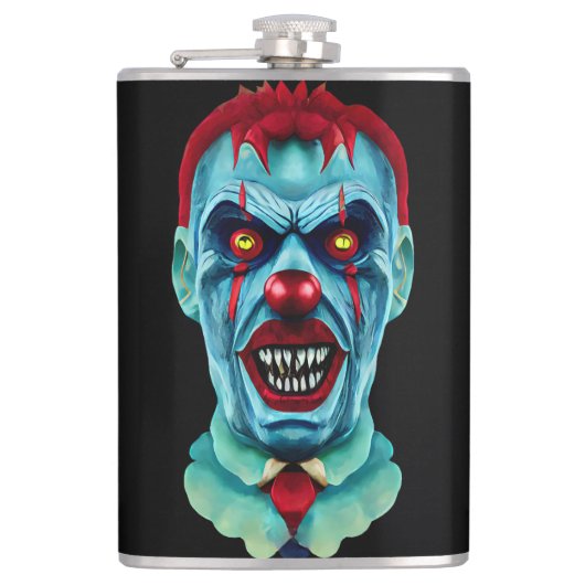 Creepy Killer Zombie Clown Horror Art Flachmann (Vorderseite)