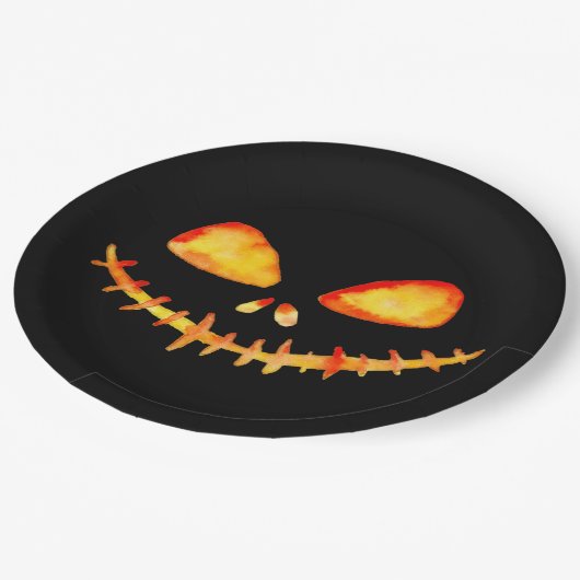 Creepy Lächeln Jack O' Lantern Face Pappteller (Schrägansicht)